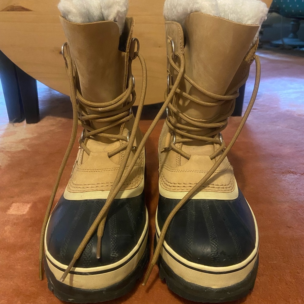 Tan and Black Winter Boots